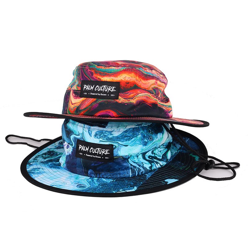 High Quality Outdoor Hiking Wide Bim Boonie Fishing Hat Fisherman Cap Custom All Over Print Bucket Hat with String