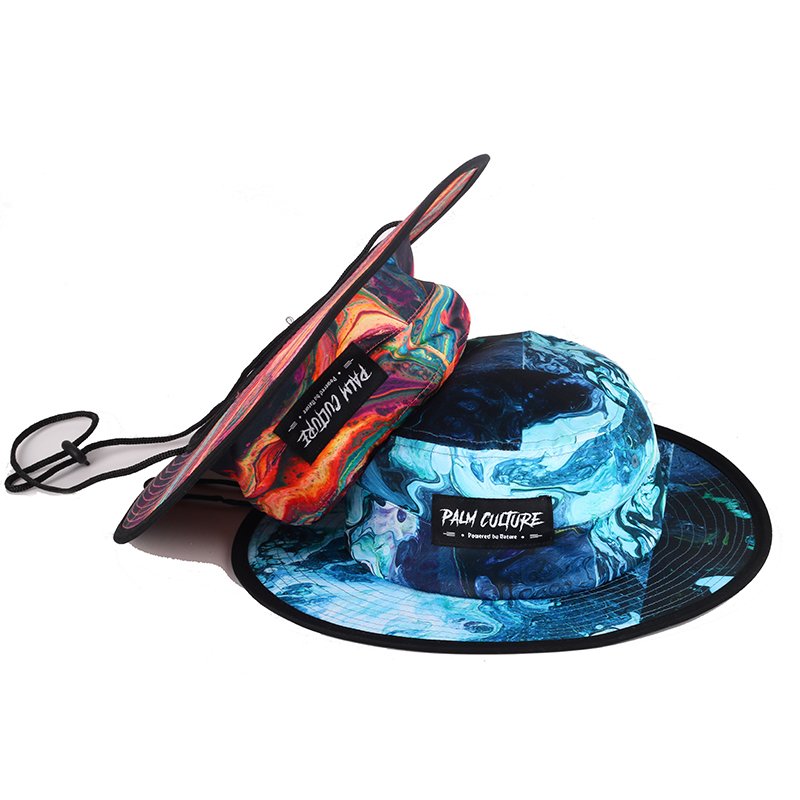 High Quality Outdoor Hiking Wide Bim Boonie Fishing Hat Fisherman Cap Custom All Over Print Bucket Hat with String