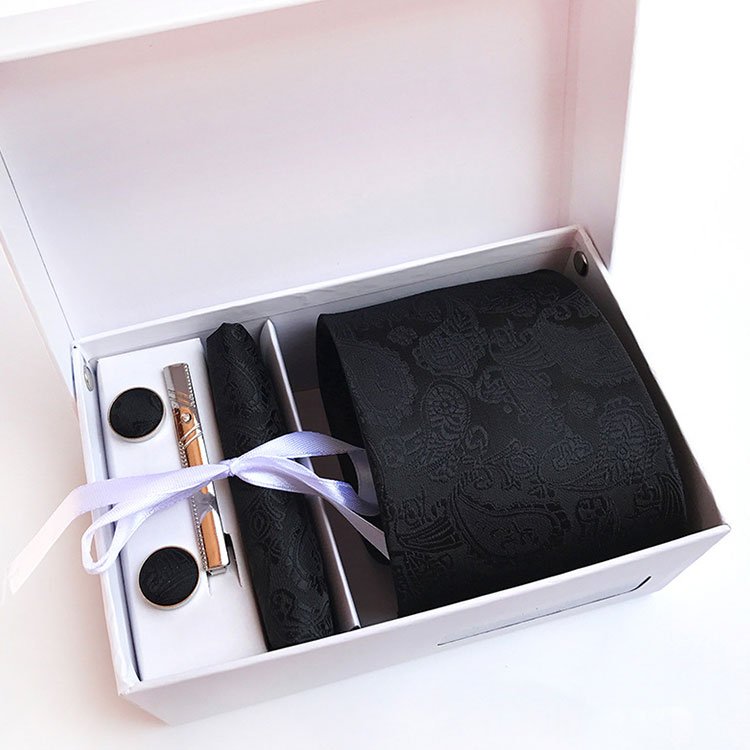 Gift Box High Fashion Premium Cufflinks Pocket Square Jacquard Paisley Tie Set For Men