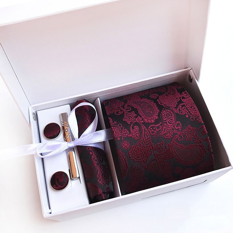 Gift Box High Fashion Premium Cufflinks Pocket Square Jacquard Paisley Tie Set For Men