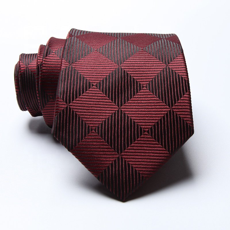 Luxury Classic Checked Design Handmade mens eco tie Jacquard Woven Polyester red blue Ties for business