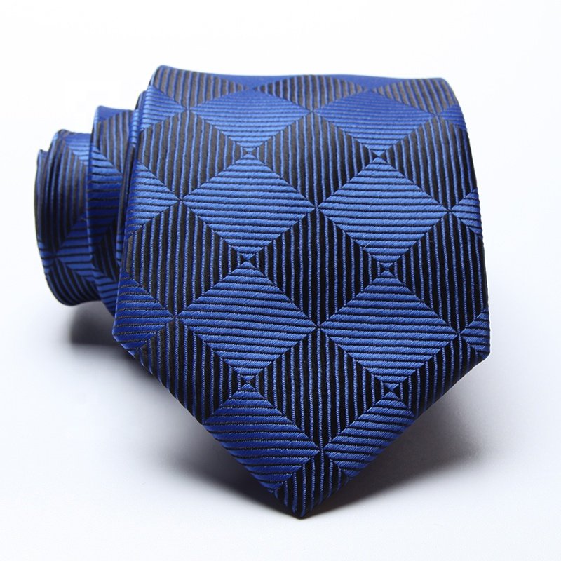 Luxury Classic Checked Design Handmade mens eco tie Jacquard Woven Polyester red blue Ties for business