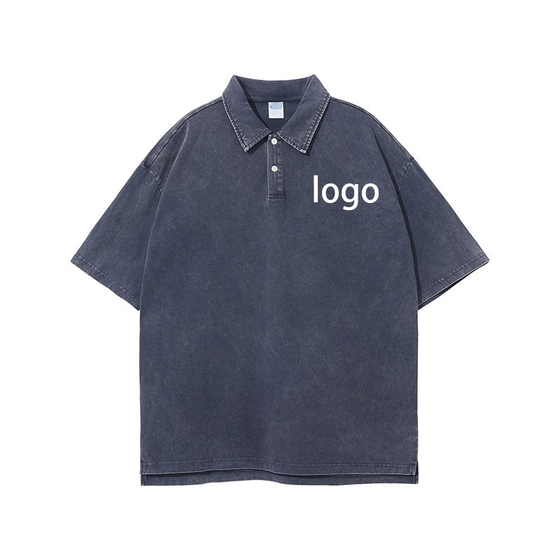 Custom logo vintage tie dye polo t shirt cotton casual retro men polo t-shirt distressed oversize polo shirt man acid wash