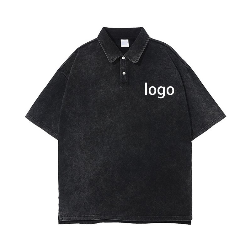 Custom logo vintage tie dye polo t shirt cotton casual retro men polo t-shirt distressed oversize polo shirt man acid wash