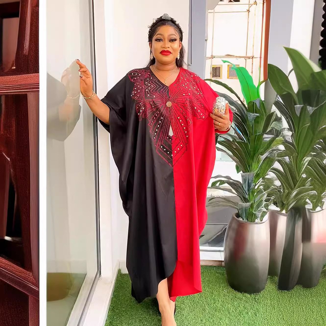 African women's clothing large size cross-border hot sale new products contrast color dress long robe
