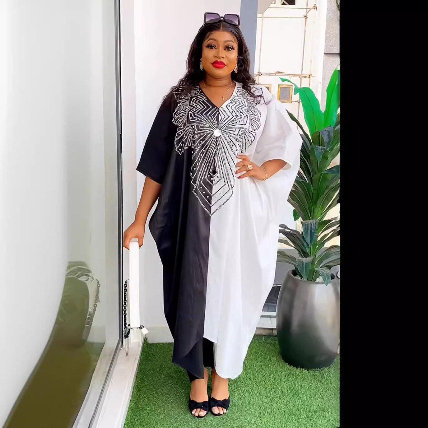 African women's clothing large size cross-border hot sale new products contrast color dress long robe