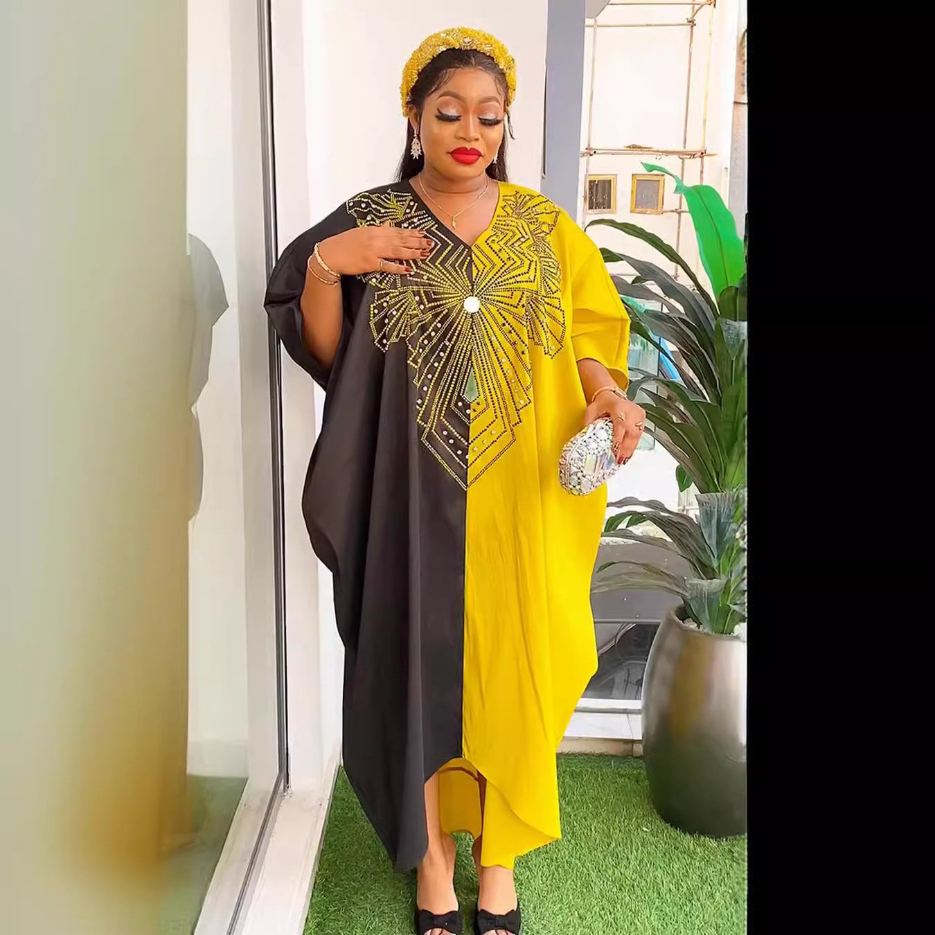 African women's clothing large size cross-border hot sale new products contrast color dress long robe