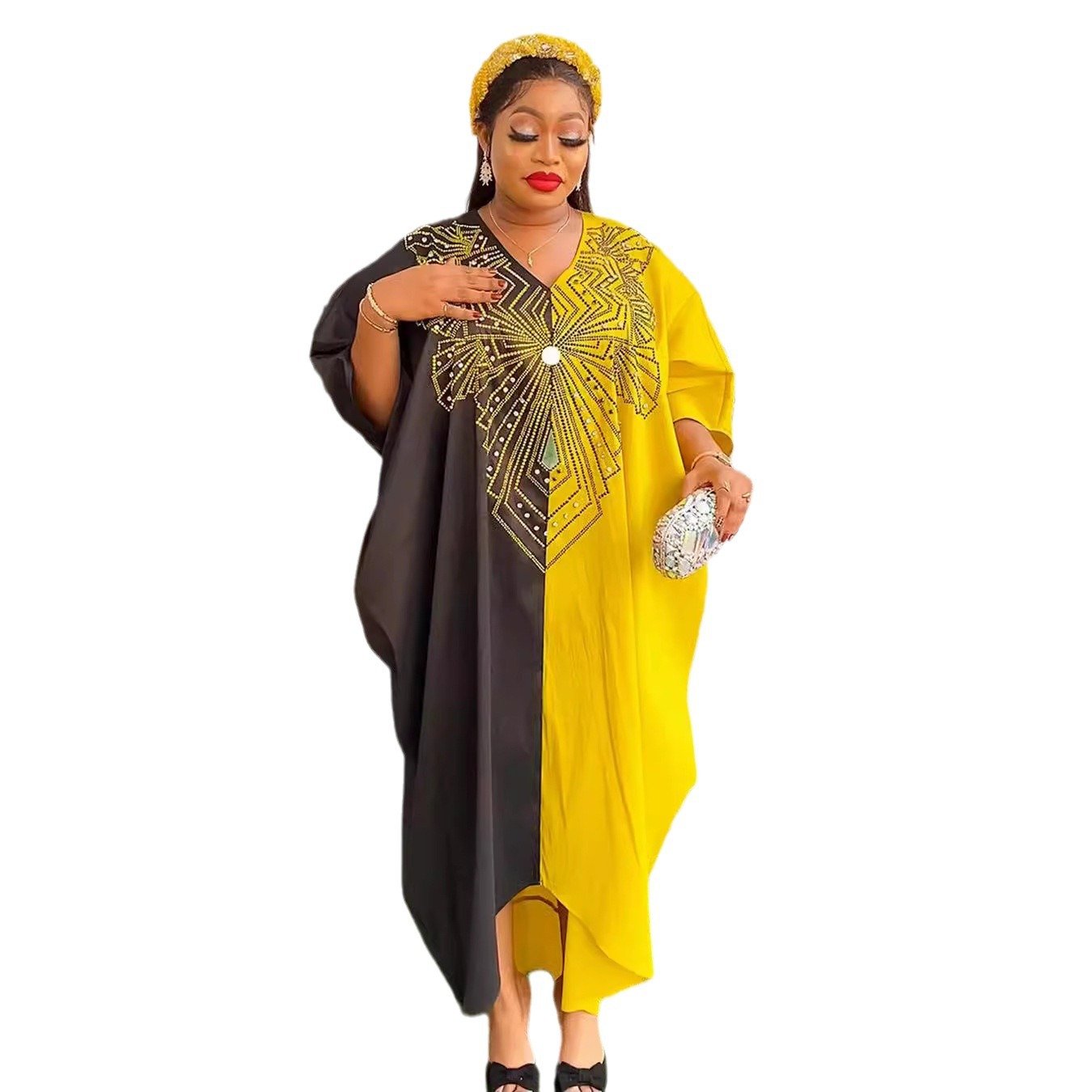 African women's clothing large size cross-border hot sale new products contrast color dress long robe