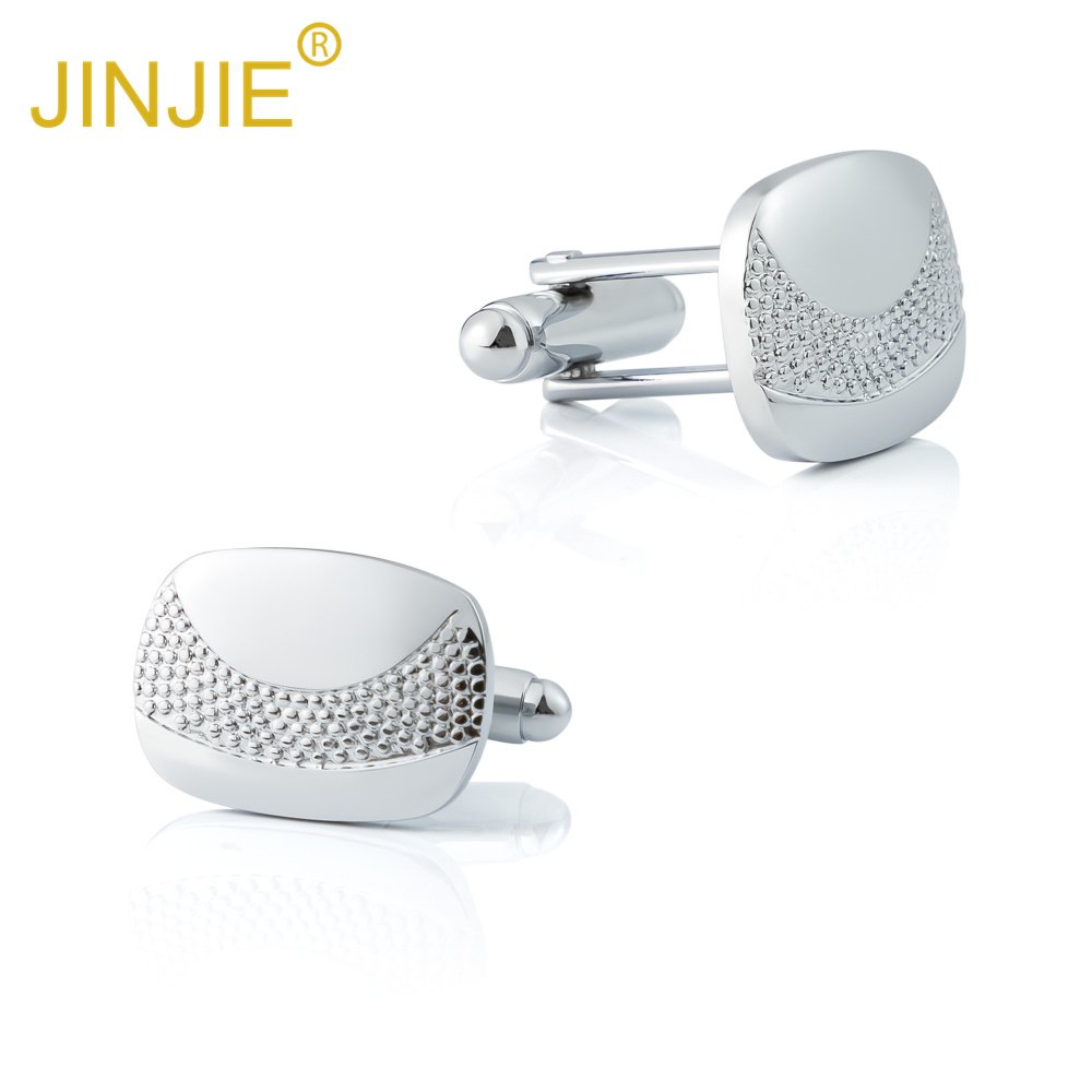 JINJIE Ready to ship simple low price silver metal square mens cufflinks wholesale