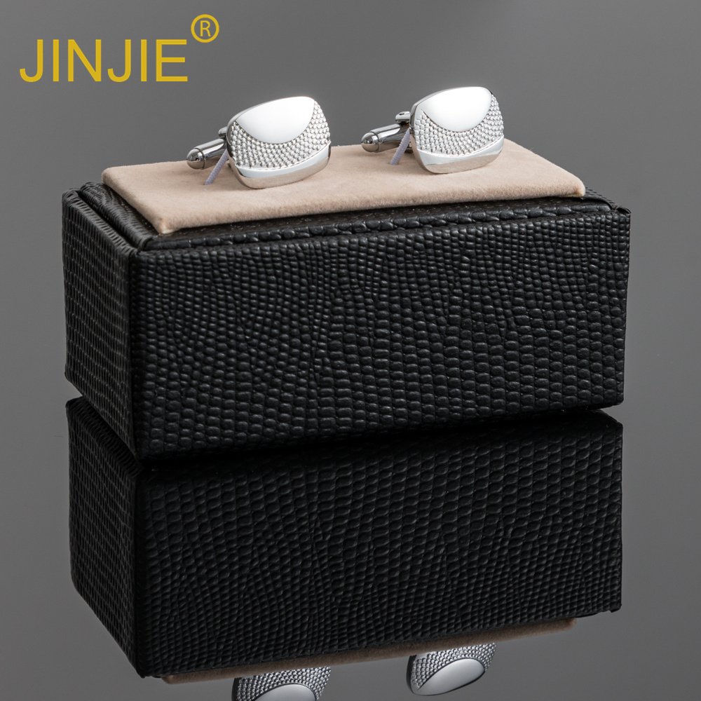 JINJIE Ready to ship simple low price silver metal square mens cufflinks wholesale