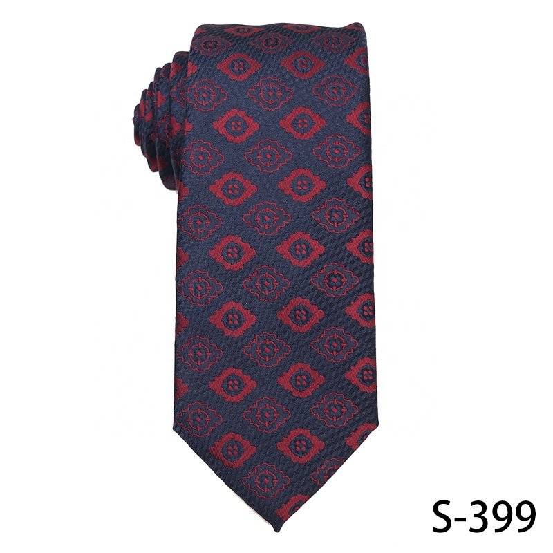 Custom high quality navy blue and wine red color mens tie stain resistance polyester jacquard floral woven tie for men