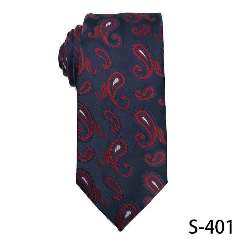 Custom high quality navy blue and wine red color mens tie stain resistance polyester jacquard floral woven tie for men