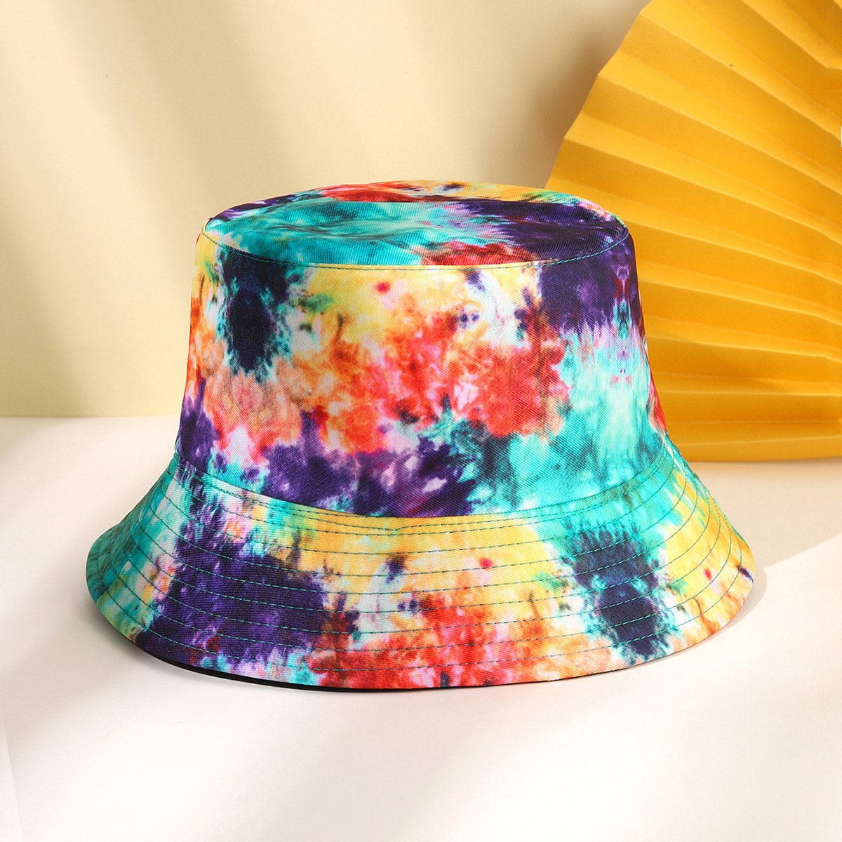 Summer outdoor sun tie-dye reversible full 3d printed bucket hat for women