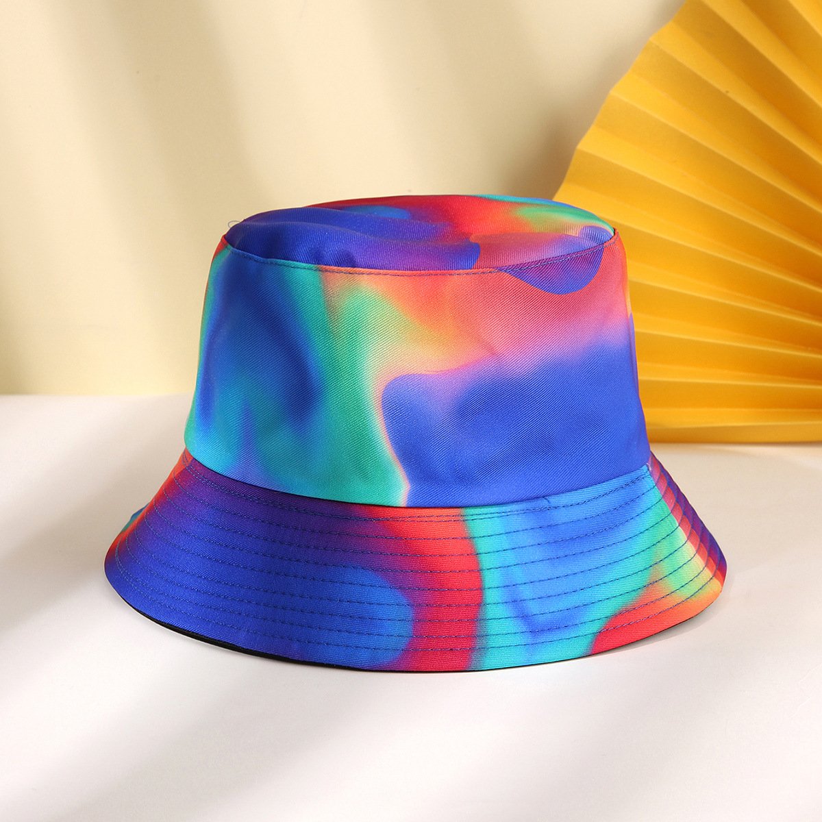 Summer outdoor sun tie-dye reversible full 3d printed bucket hat for women
