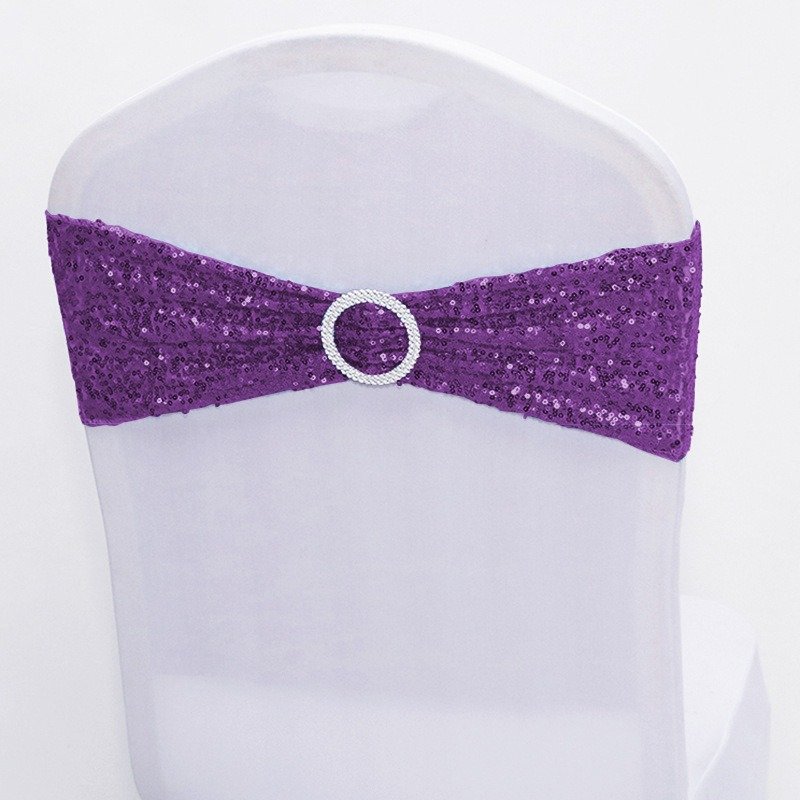 Gold Sequin Chair Sashes Bow Ties with Buckle Slider for Wedding Reception Hotel Event Banquet
