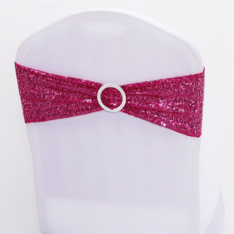 Gold Sequin Chair Sashes Bow Ties with Buckle Slider for Wedding Reception Hotel Event Banquet