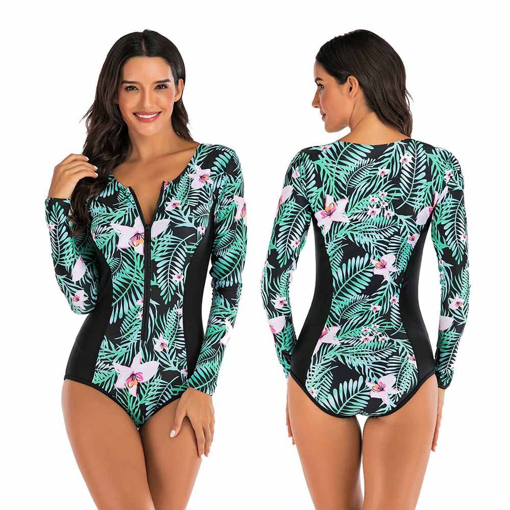 Sublimated Swimming Suits For Ladies Zipper Up Custom Style Long Sleeves Girls Bikini Suits For Sale