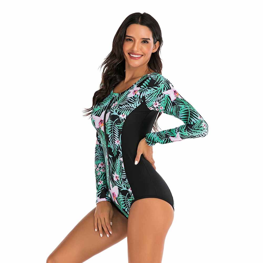 Sublimated Swimming Suits For Ladies Zipper Up Custom Style Long Sleeves Girls Bikini Suits For Sale
