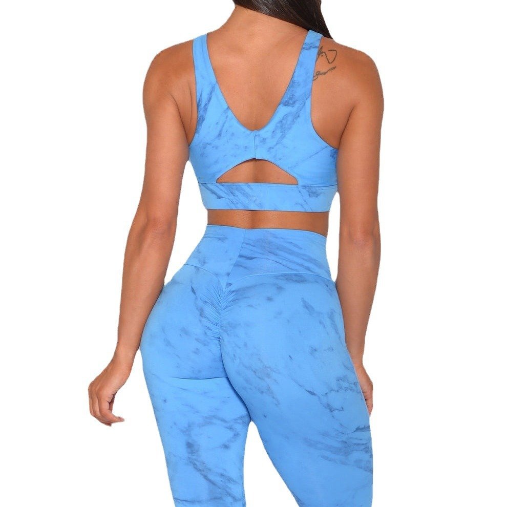 3 Piece Summer Yoga Wear Sports Set Gym Clothes Seamless Tie Dye Print Spandex Gym Sets For Women
