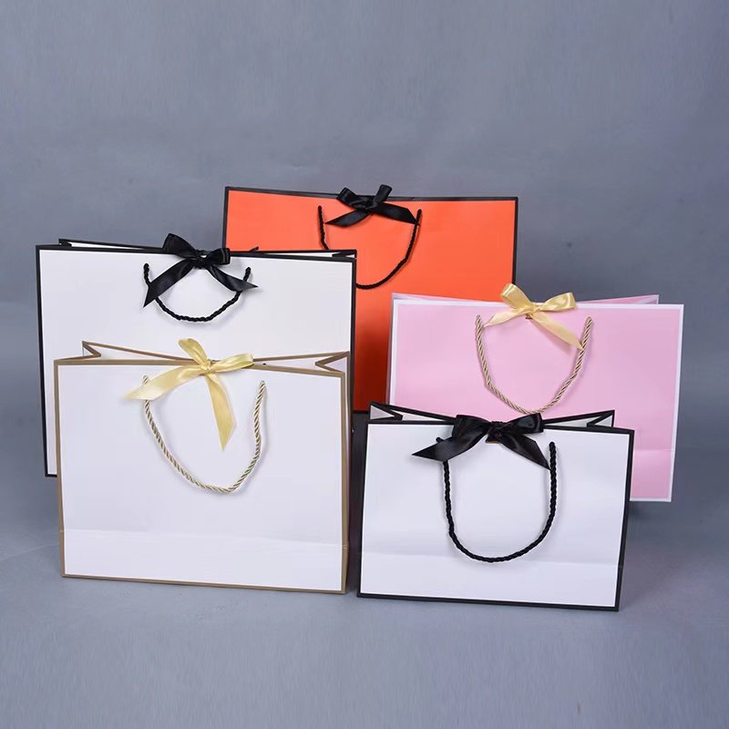 Boutique Clothing Jewelry Luxury Retail Customized Your Logo Gift Paper Shopping Bags With Bow Tie