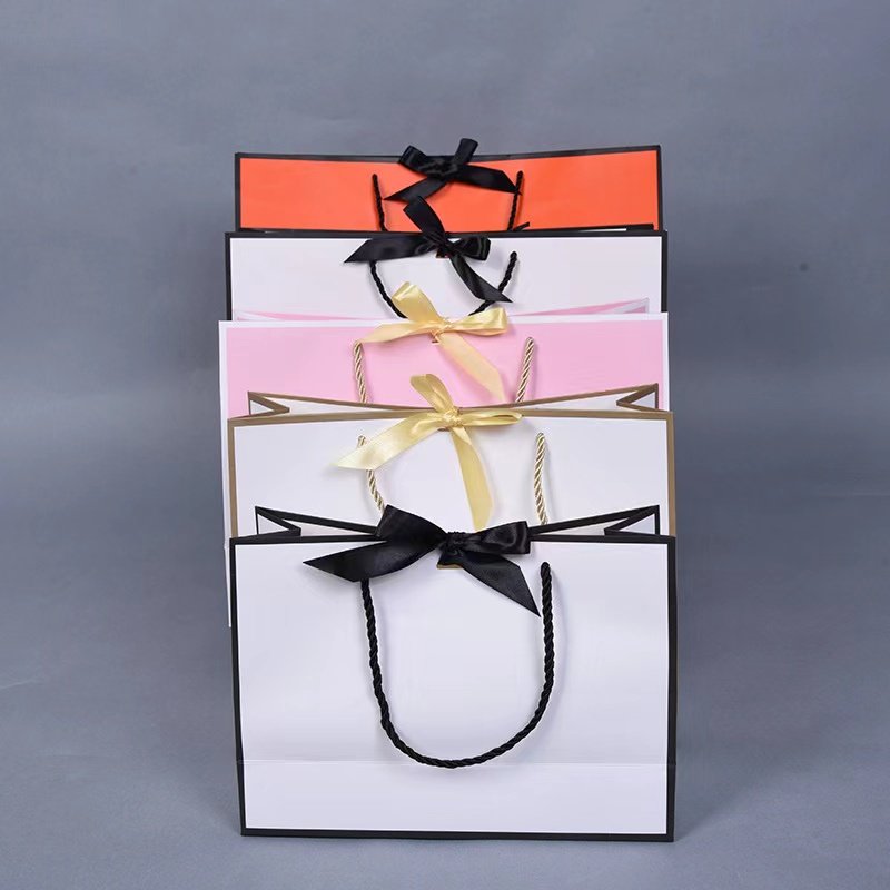 Boutique Clothing Jewelry Luxury Retail Customized Your Logo Gift Paper Shopping Bags With Bow Tie