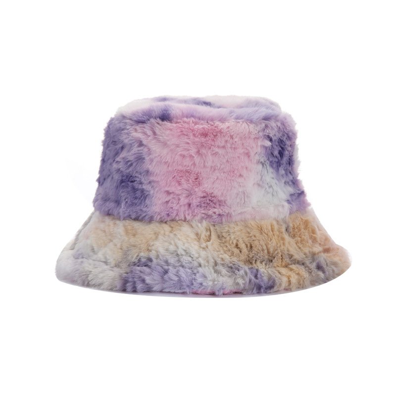 Autumn and winter new winter hat trend wild fashion rainbow gradient plush fisherman hat female bucket hat winter in stock