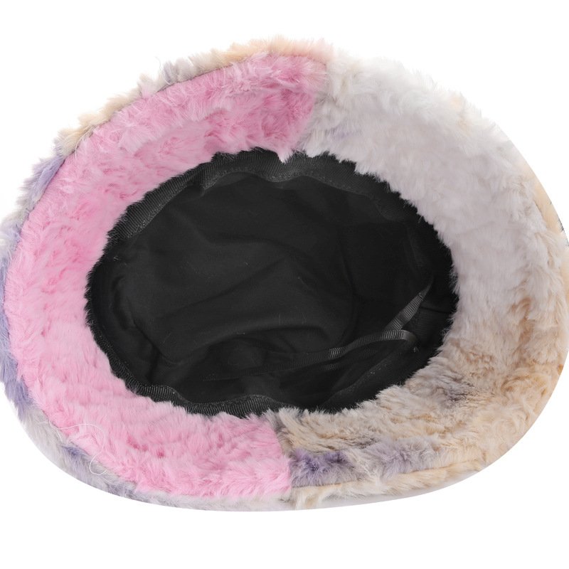 Autumn and winter new winter hat trend wild fashion rainbow gradient plush fisherman hat female bucket hat winter in stock