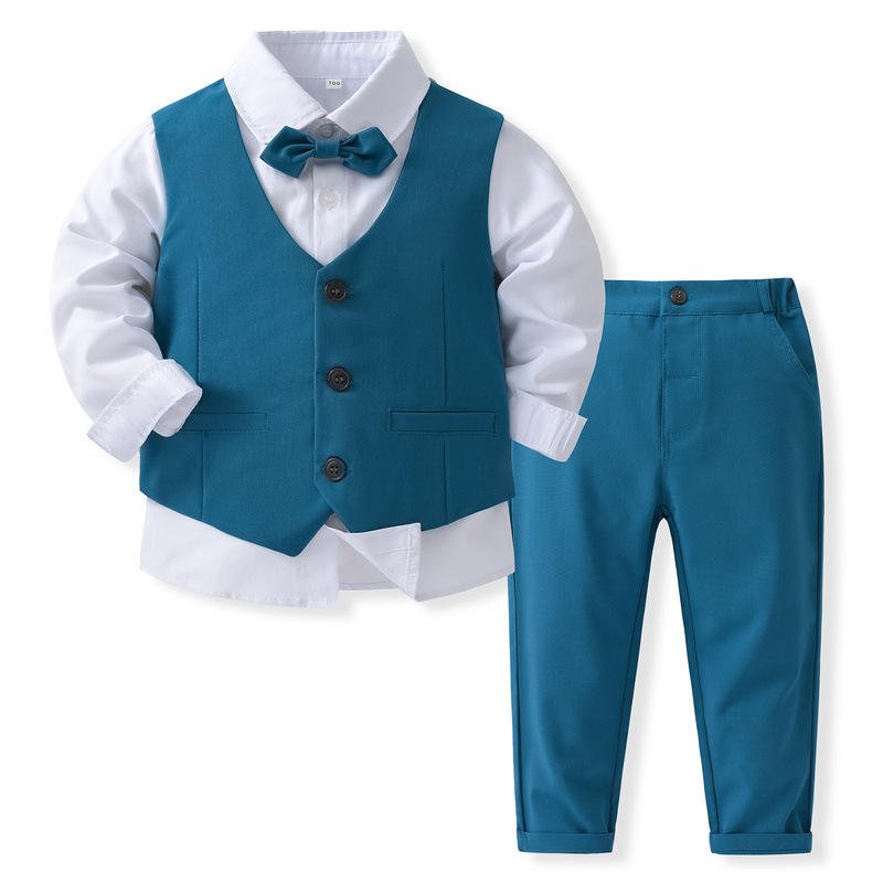 Toddler Clothes Bow Tie Shirt Boy Blazer Blue Vest Suit 1 to 6 Years Kids Suits Boys Wedding Attire Outfit Boy Clothing Sets