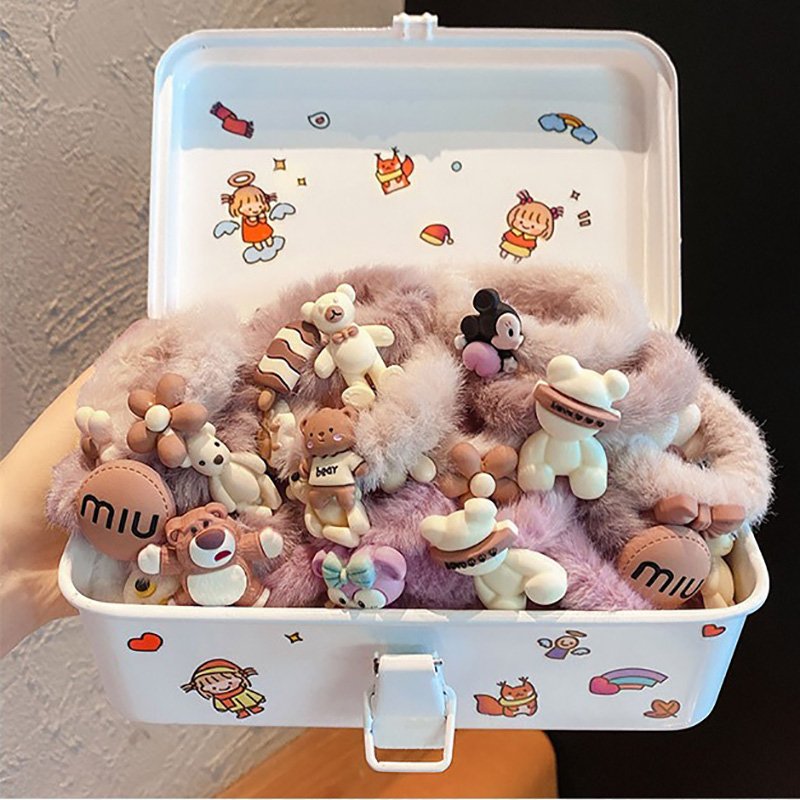 New Cute Fluffy Plush Scrunchie Set Thick Leather Fur Cartoon Bear Scrunchy Elastic Hair Ties Hair Bands For Women Girls