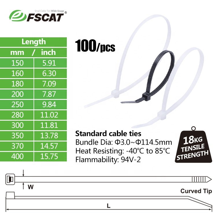 FSCAT Plastic Magnetic Metal Detectable Cable Nylon Wire ties 3.6*200mm Fastening tie Wrap Tool Self-locking Zip ties