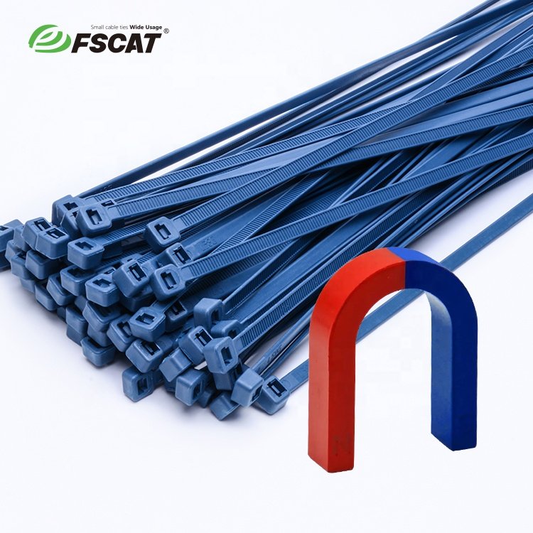 FSCAT Plastic Magnetic Metal Detectable Cable Nylon Wire ties 3.6*200mm Fastening tie Wrap Tool Self-locking Zip ties