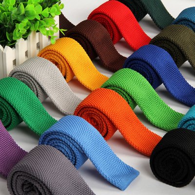 High quality solid color knitted tie men's super narrow 5 cm casual fashion flat head necktie
