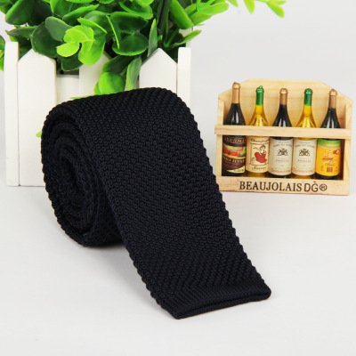 High quality solid color knitted tie men's super narrow 5 cm casual fashion flat head necktie