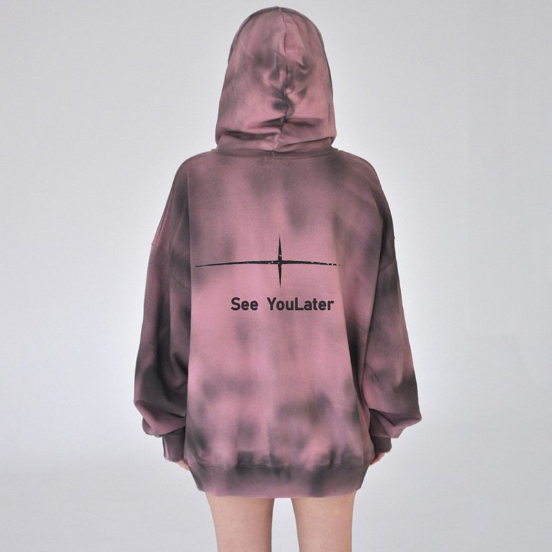 2023 Winter Heavyweight Custom Tie Dye Letter Print Full Zip Up Oversized Women's Hoodies & Sweatshirts