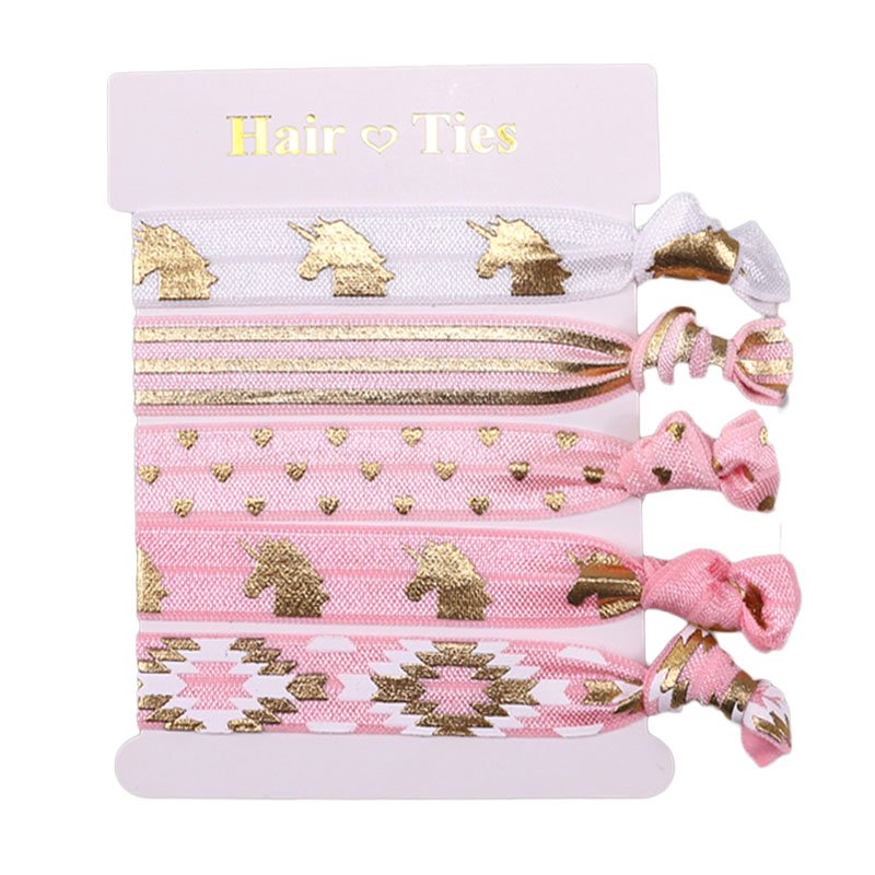 Colorful mermeid unicorn cartoon character fold over elastic girl custom printed knotted elastic hair tie
