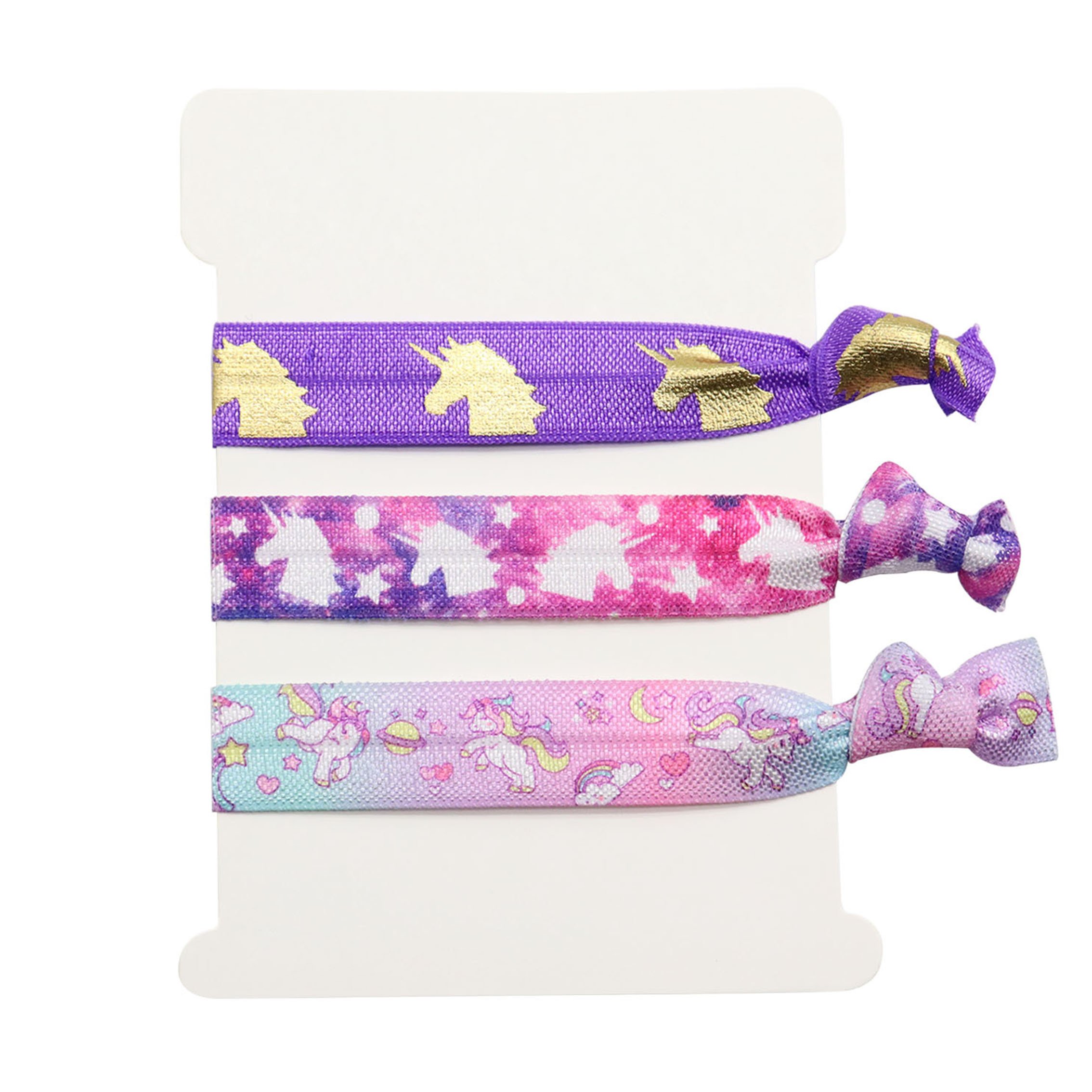Colorful mermeid unicorn cartoon character fold over elastic girl custom printed knotted elastic hair tie