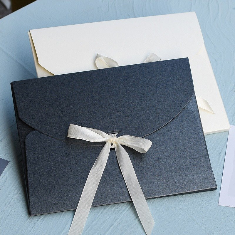 Custom logo silk scarf packaging black kraft paper envelope box with bow ribbon paper box Gift box