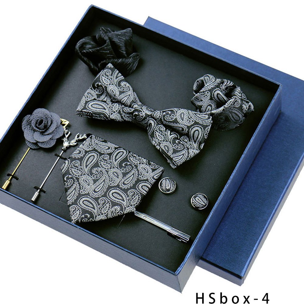 JINJIE ready to ship 8pcs gift box Men's Business Suit Accessories Wedding bow tie Square Men's tie cufflinks Tie clip set
