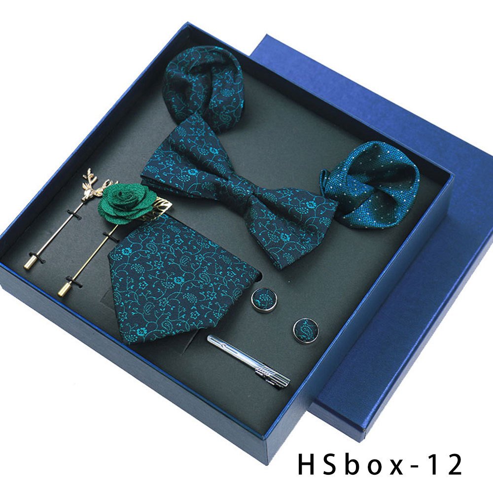 JINJIE ready to ship 8pcs gift box Men's Business Suit Accessories Wedding bow tie Square Men's tie cufflinks Tie clip set