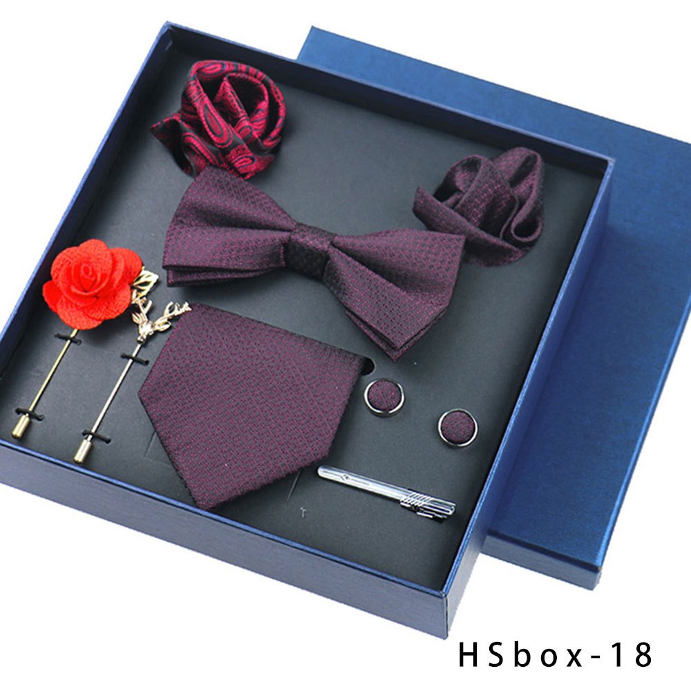 JINJIE ready to ship 8pcs gift box Men's Business Suit Accessories Wedding bow tie Square Men's tie cufflinks Tie clip set