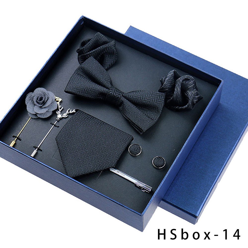 JINJIE ready to ship 8pcs gift box Men's Business Suit Accessories Wedding bow tie Square Men's tie cufflinks Tie clip set