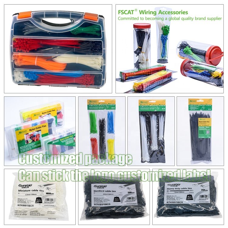 fscat cable ties 2.5 price eco-friendly durable size custom nylon zip tie 200 natural or black cable wire tie