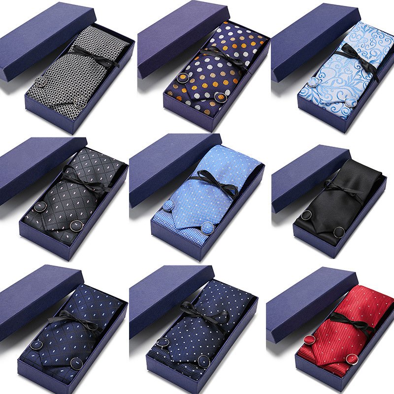 2024 New design groom wedding tie set luxury gift box silk Polyester tie cufflink necktie set
