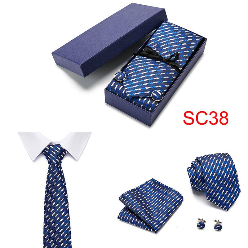2024 New design groom wedding tie set luxury gift box silk Polyester tie cufflink necktie set