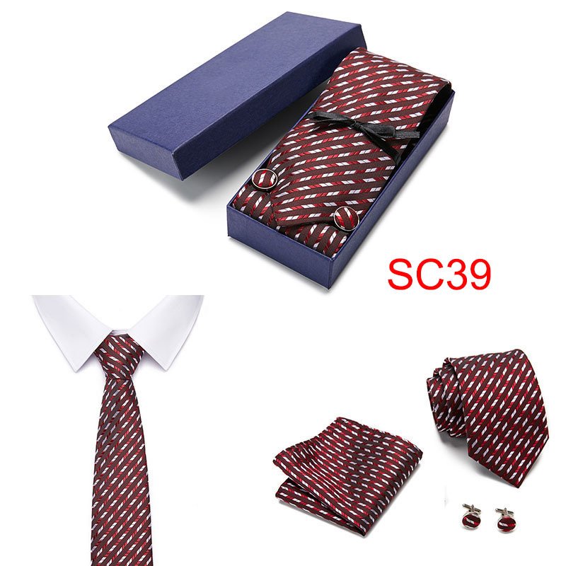 2024 New design groom wedding tie set luxury gift box silk Polyester tie cufflink necktie set