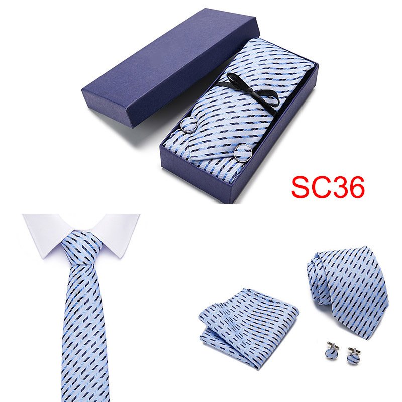 2024 New design groom wedding tie set luxury gift box silk Polyester tie cufflink necktie set