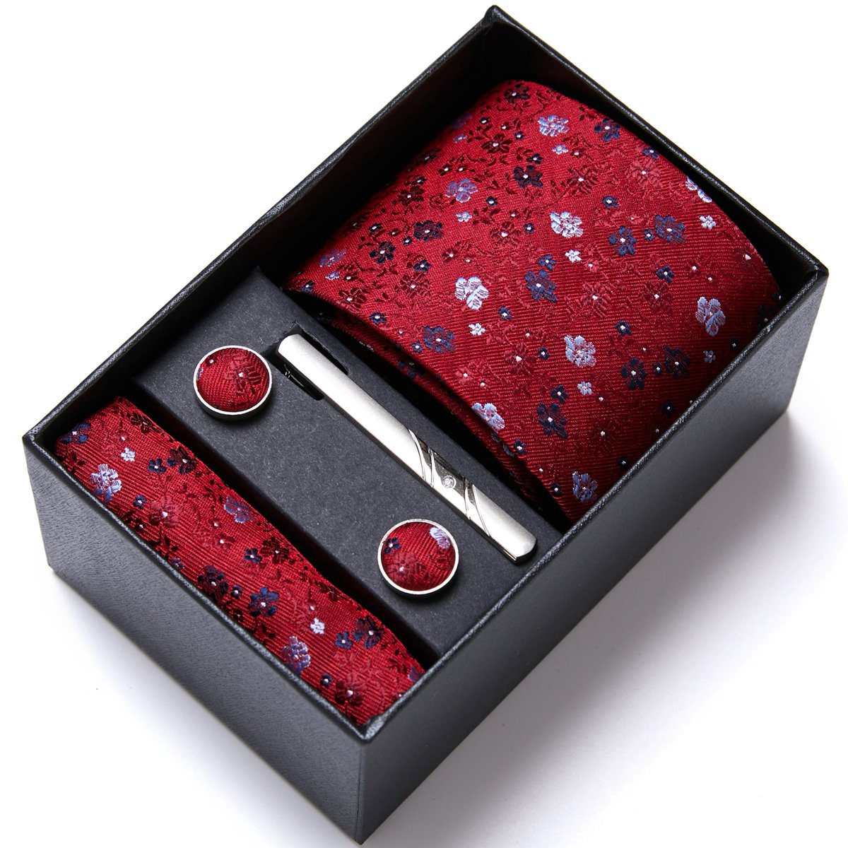 Luxury Handmade 7.5 cm Tie Handkerchief Cufflink Set Necktie Box Wedding Blue Floral Suit Accessories For Men Holiday Gift