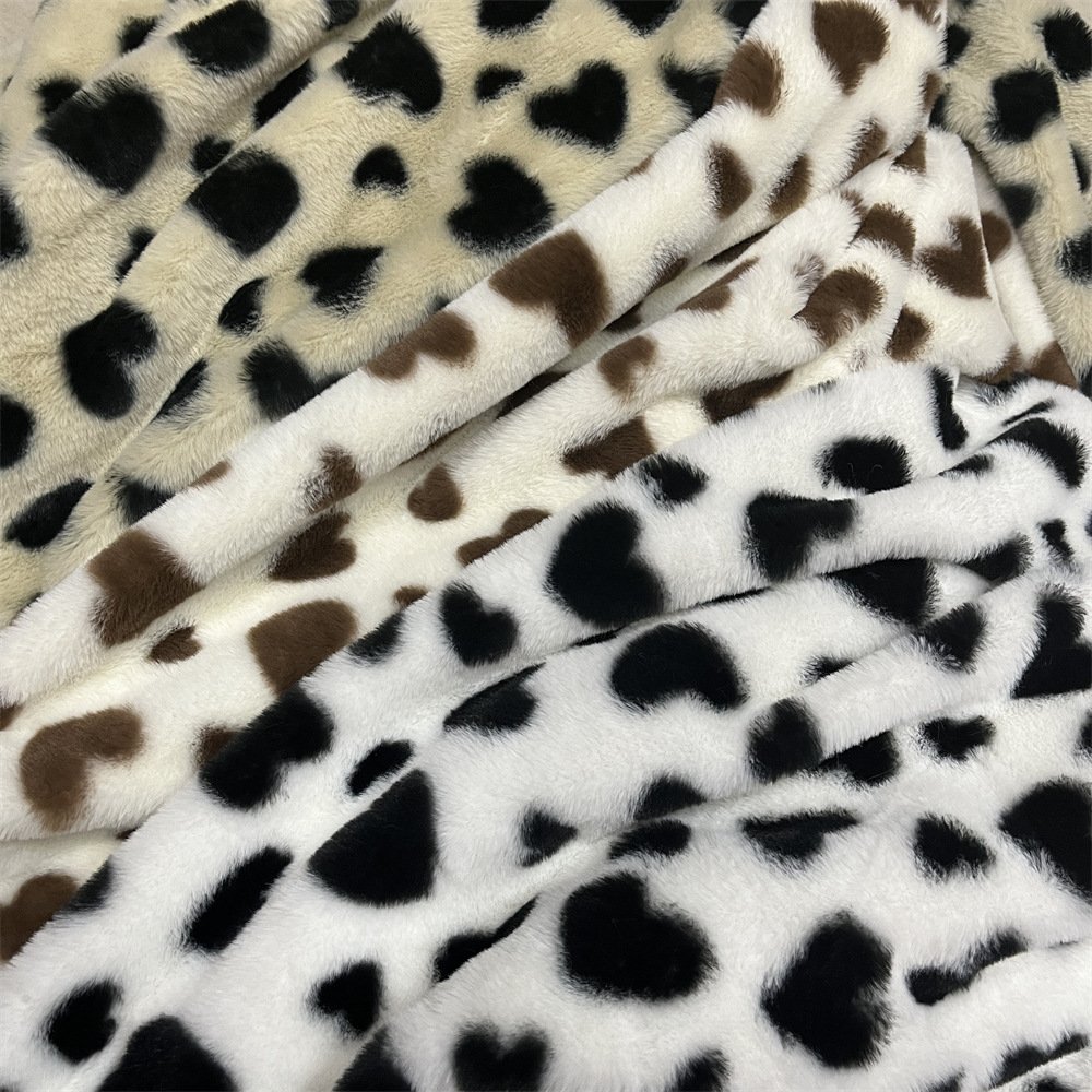 Love pattern printed plush toy fabric Plush Fabric wholesale printed artificial rabbit fur winter/toys/clothing