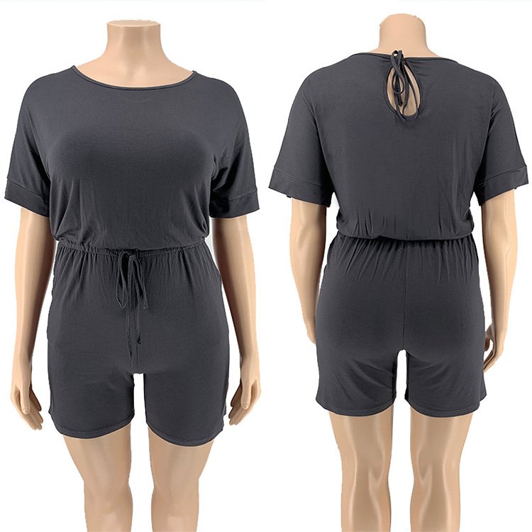 Print Short Rompers Fitness Lace Up Playsuits Short Sleeve O-Neck Sexy Night Club Party Big Lady Plus Size Women Jumpsuit