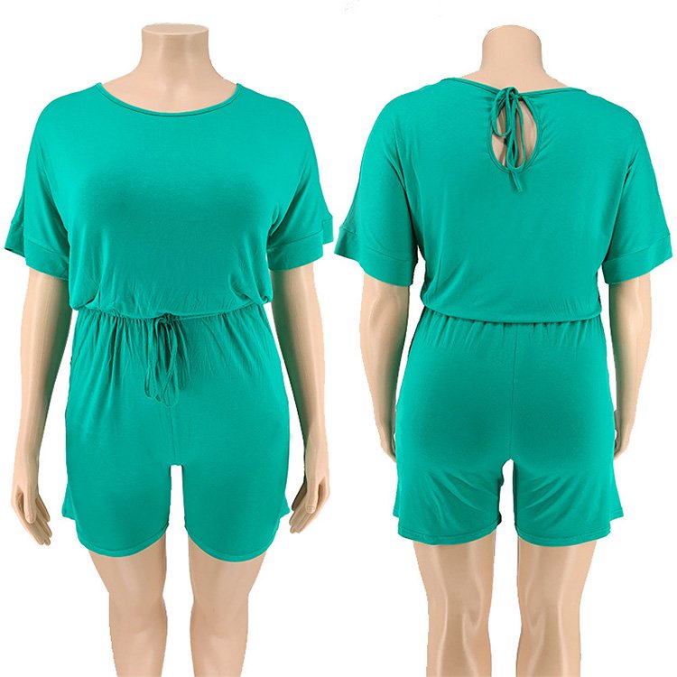 Print Short Rompers Fitness Lace Up Playsuits Short Sleeve O-Neck Sexy Night Club Party Big Lady Plus Size Women Jumpsuit